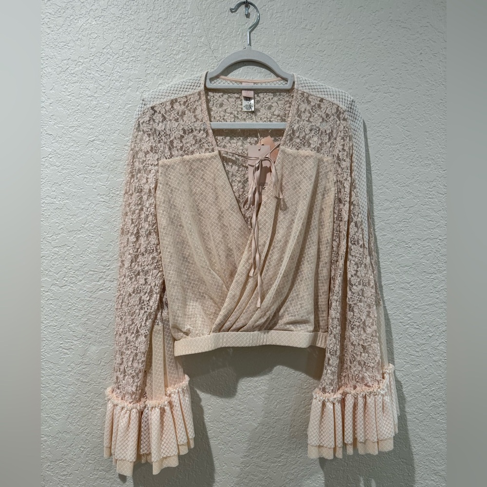 Elegant Lace Wrap Top - Cream